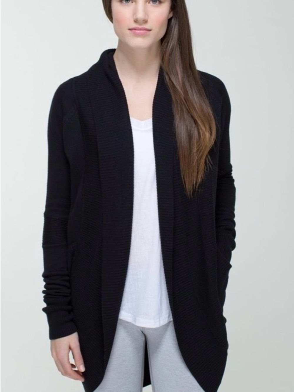 lululemon Transformation Wrap sinch Black Knit Shawl Cardigan/Collar sz 4/small